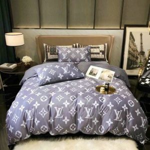 Louis Vuitton Logo Brand Bedding Set Bedroom Luxury Bedspread Home Decor