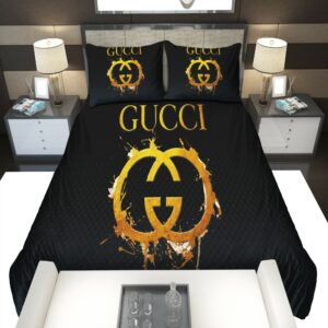 Art Gucci Logo Brand Bedding Set Bedspread Home Decor Luxury Bedroom