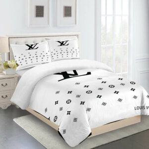 Black White Louis Vuitton Logo Brand Bedding Set Home Decor Bedroom Luxury Bedspread