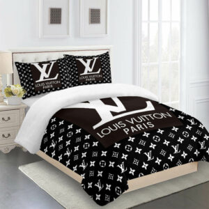 Black And White Louis Vuitton Logo Brand Bedding Set Bedroom Luxury Bedspread Home Decor