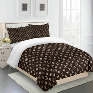 Beige And Black Louis Vuitton Logo Brand Bedding Set Home Decor Bedroom Bedspread Luxury