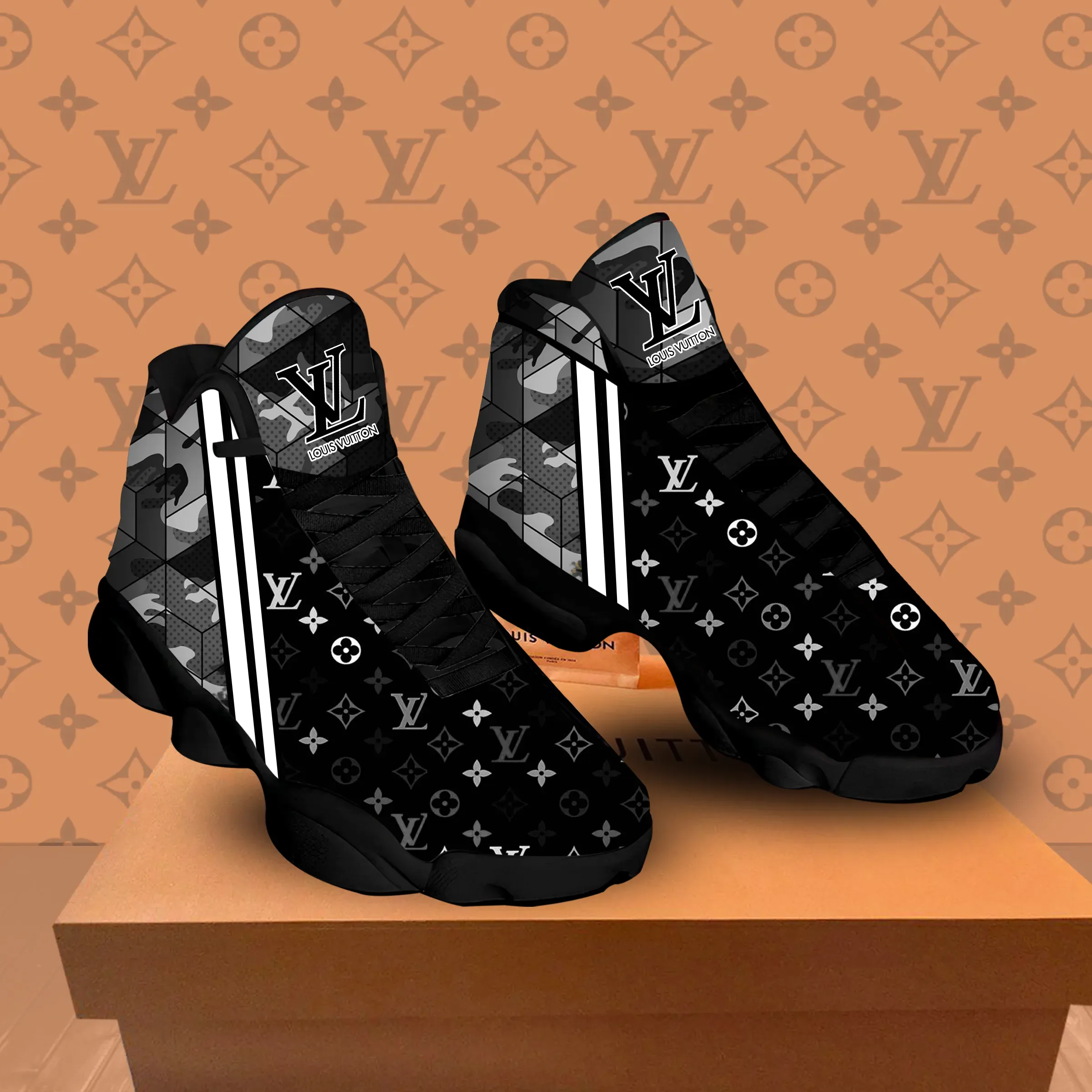 Louis Vuitton Black Air Jordan 13 Sneakers Fashion Luxury Shoes Trending