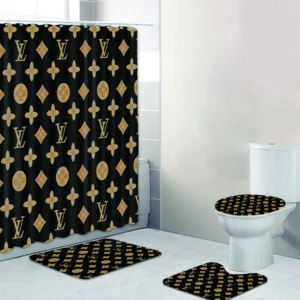 Louis Vitton Dark Beige And Black Full Bathroom Set Luxury Fashion Brand Home Decor Bath Mat Hypebeast