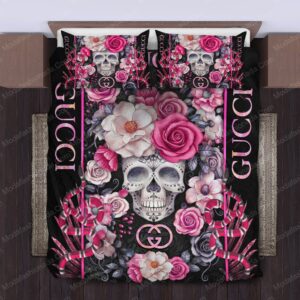 Skull Gucci Logo Brand Bedding Set Bedspread Home Decor Bedroom Luxury