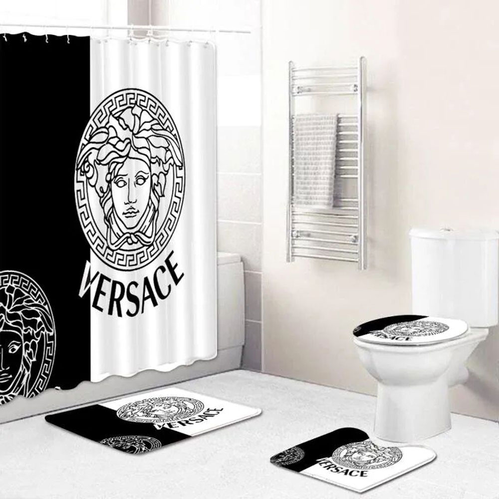 Gianni Versace Black White Bathroom Set Bath Mat Hypebeast Luxury Fashion Brand Home Decor