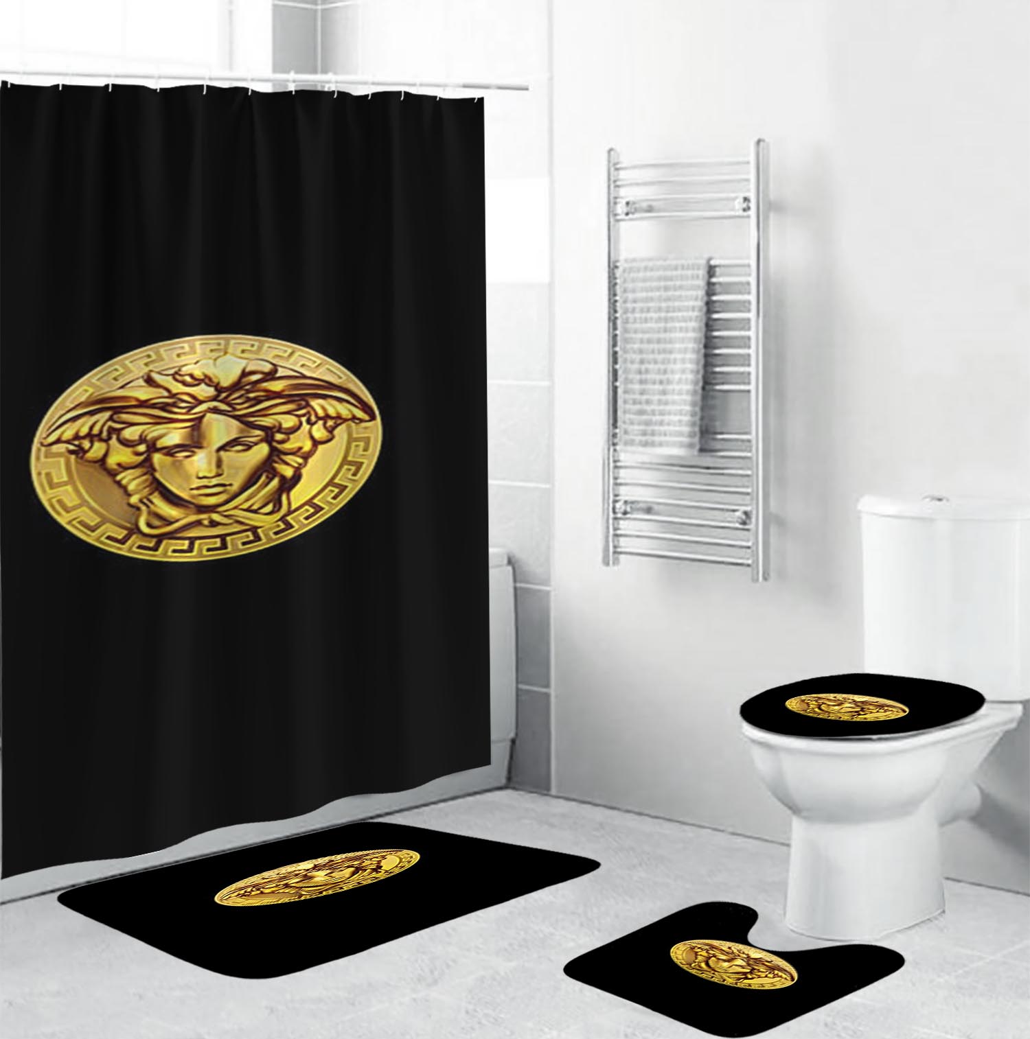 Versace Goldenin Mistic Black Bathroom Set Hypebeast Luxury Fashion Brand Home Decor Bath Mat