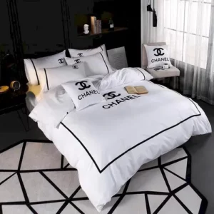 Chanel White Logo Brand Bedding Set Luxury Bedspread Home Decor Bedroom