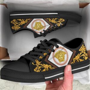 Gianni versace black gold low top canvas shoes sneakers