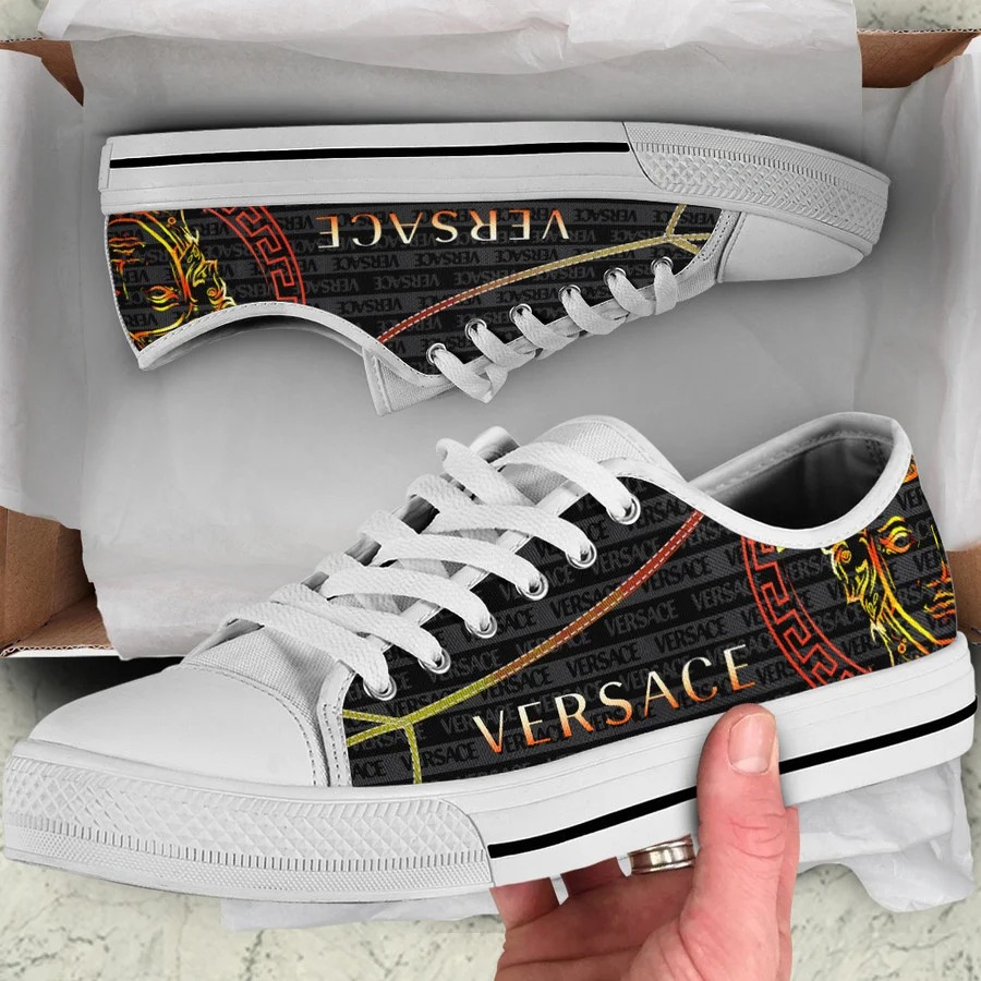 Gianni versace black white low top canvas shoes sneakers