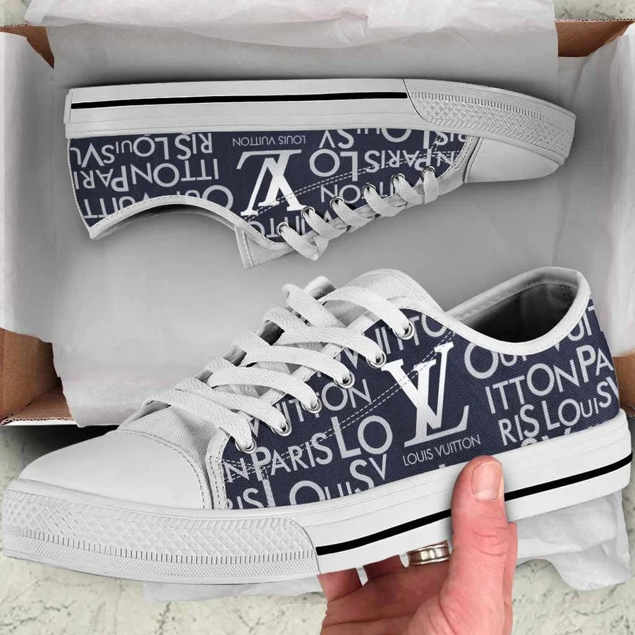 Louis vuitton white navy low top canvas shoes sneakers