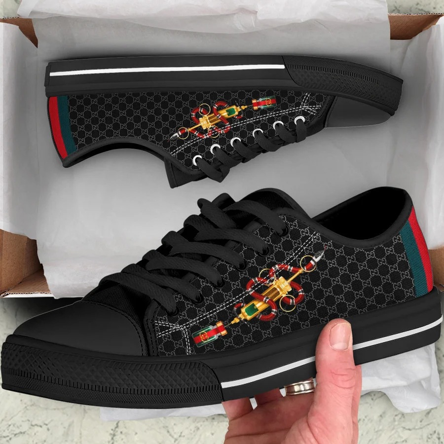 Gucci black snake low top canvas shoes sneakers