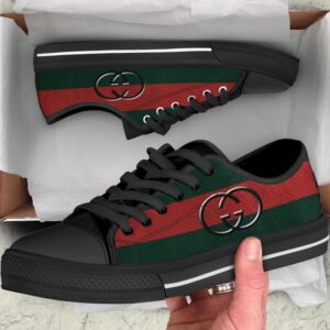 Gucci black stripe low top canvas shoes sneakers