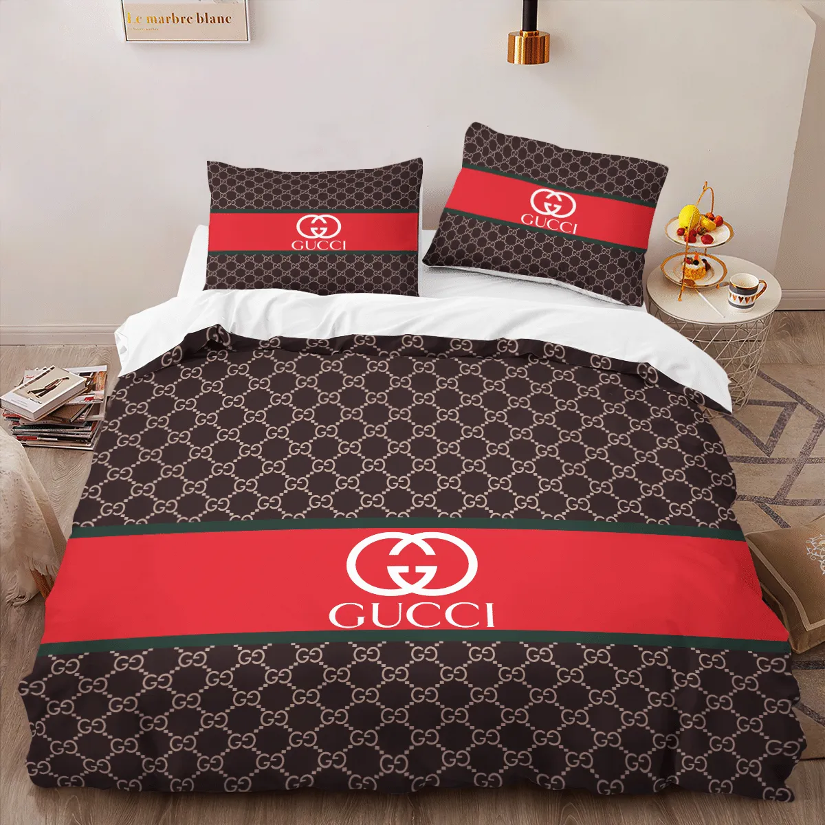 Gucci Logo Brand Bedding Set Home Decor Luxury Bedroom Bedspread