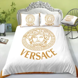 Versace White Logo Brand Bedding Set Bedroom Luxury Bedspread Home Decor