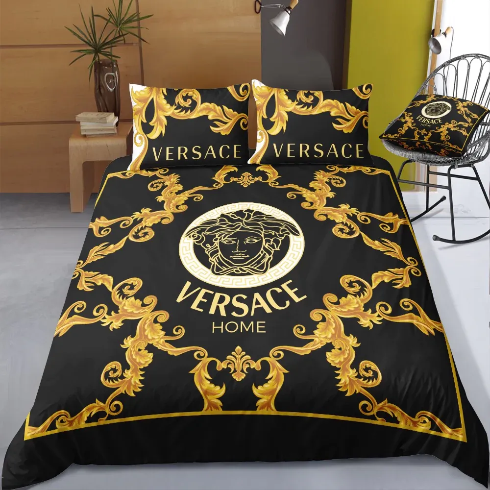 Versace Logo Brand Bedding Set Luxury Home Decor Bedspread Bedroom