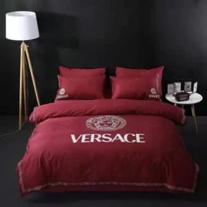 Versace Red Logo Brand Bedding Set Luxury Home Decor Bedroom Bedspread