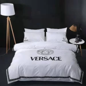 Versace White Logo Brand Bedding Set Home Decor Luxury Bedroom Bedspread