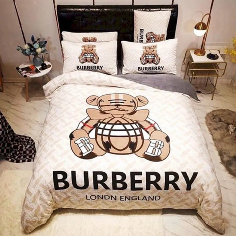 Burberry Bear Logo Brand Bedding Set Bedroom Bedspread Luxury Home Decor