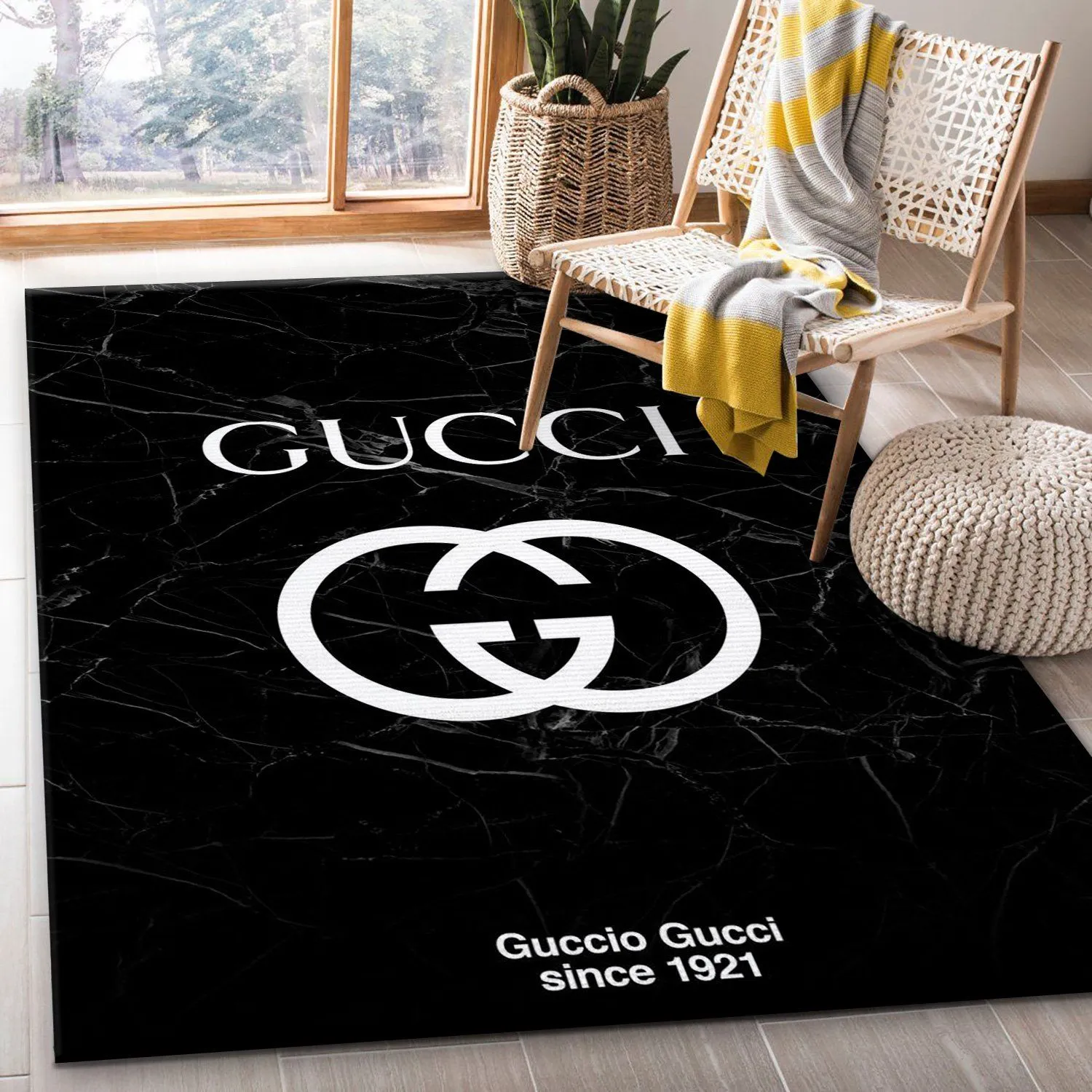 Gucci Black Marble Marmor Rectangle Rug Door Mat Area Carpet Luxury Fashion Brand Home Decor