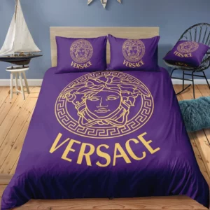 Versace Violet Logo Brand Bedding Set Home Decor Bedspread Bedroom Luxury