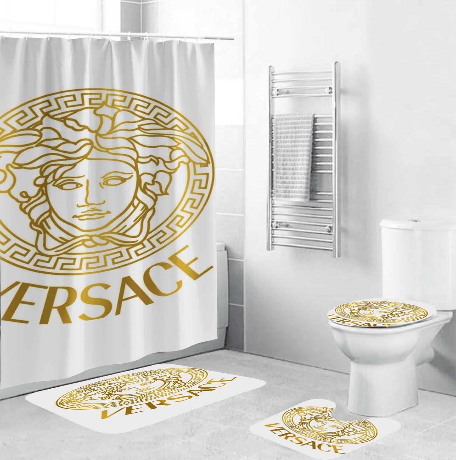 Versace Fancy Big Goldenin White Bathroom Set Bath Mat Hypebeast Luxury Fashion Brand Home Decor