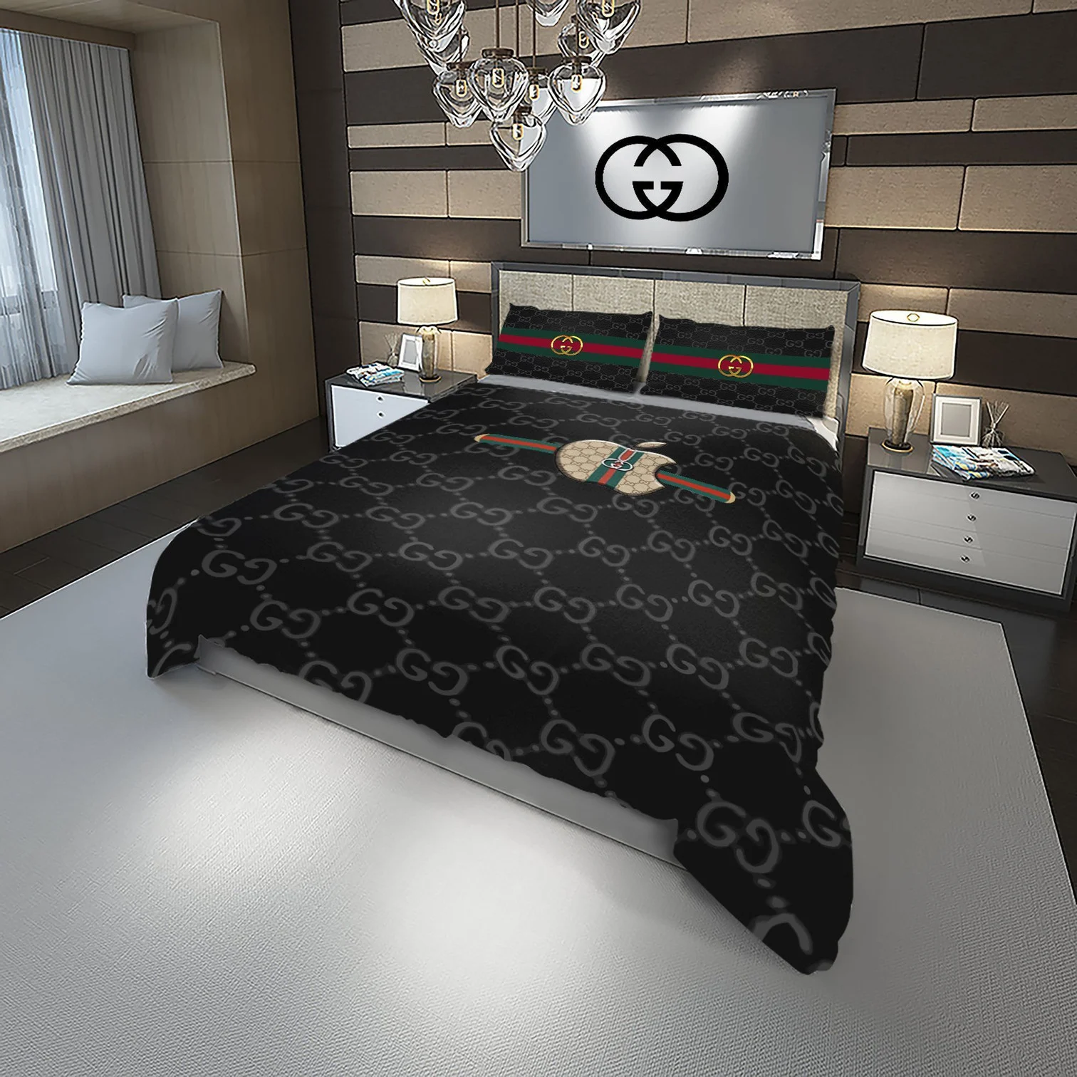 Gucci Apple Logo Brand Bedding Set Bedroom Home Decor Bedspread Luxury