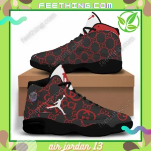 Gucci Gray Black Red Logo  Air Jordan 13 Sneakers Fashion Shoes Trending Luxury