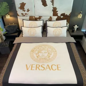 Versace White Golden Logo Brand Bedding Set Home Decor Bedroom Bedspread Luxury
