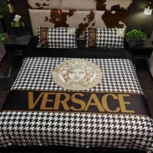 Versace White Brown Logo Brand Bedding Set Home Decor Luxury Bedspread Bedroom
