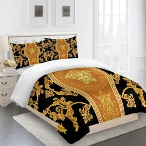 Versace Yellow Black Logo Brand Bedding Set Bedspread Bedroom Home Decor Luxury
