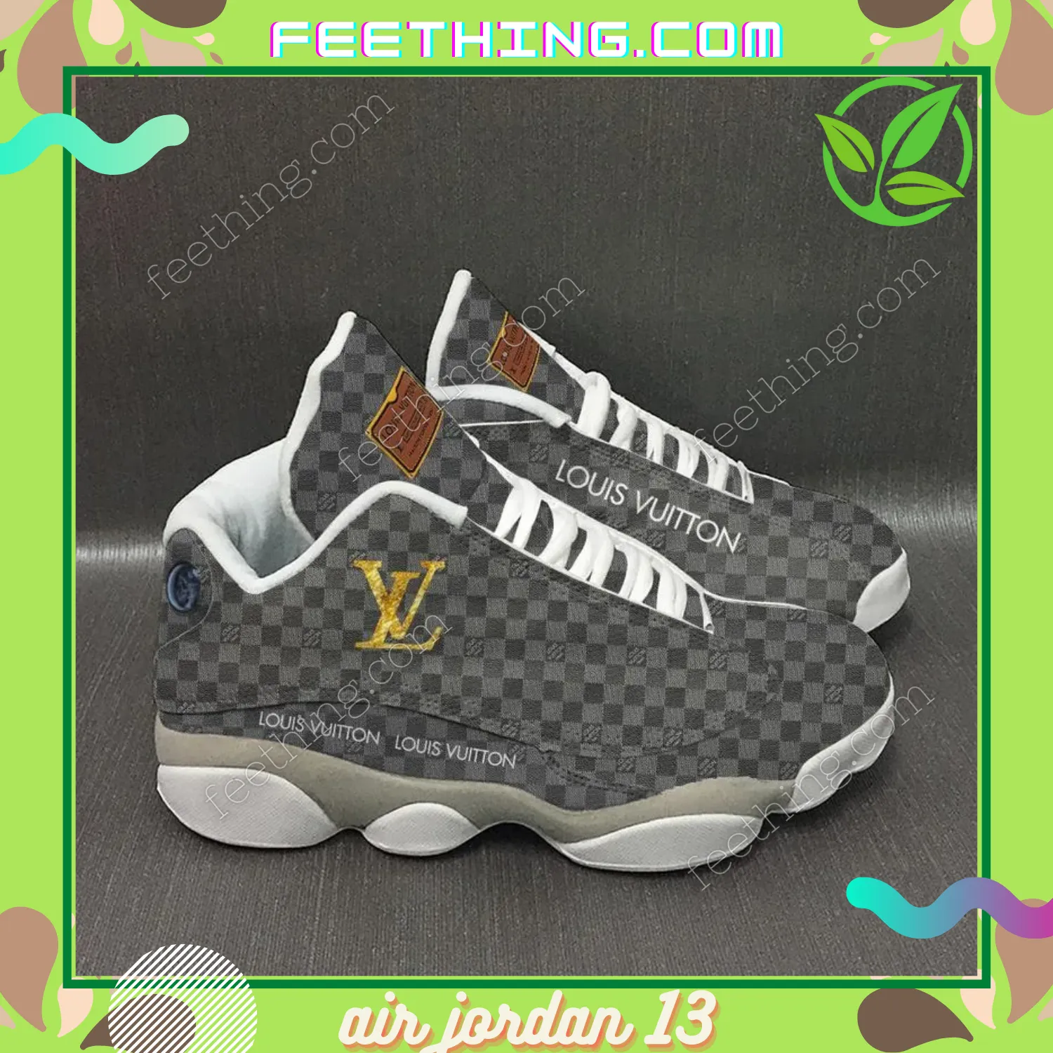 Louis Vuitton Smoky Gray  Golden Logo Air Jordan 13 Luxury Trending Shoes Fashion Sneakers