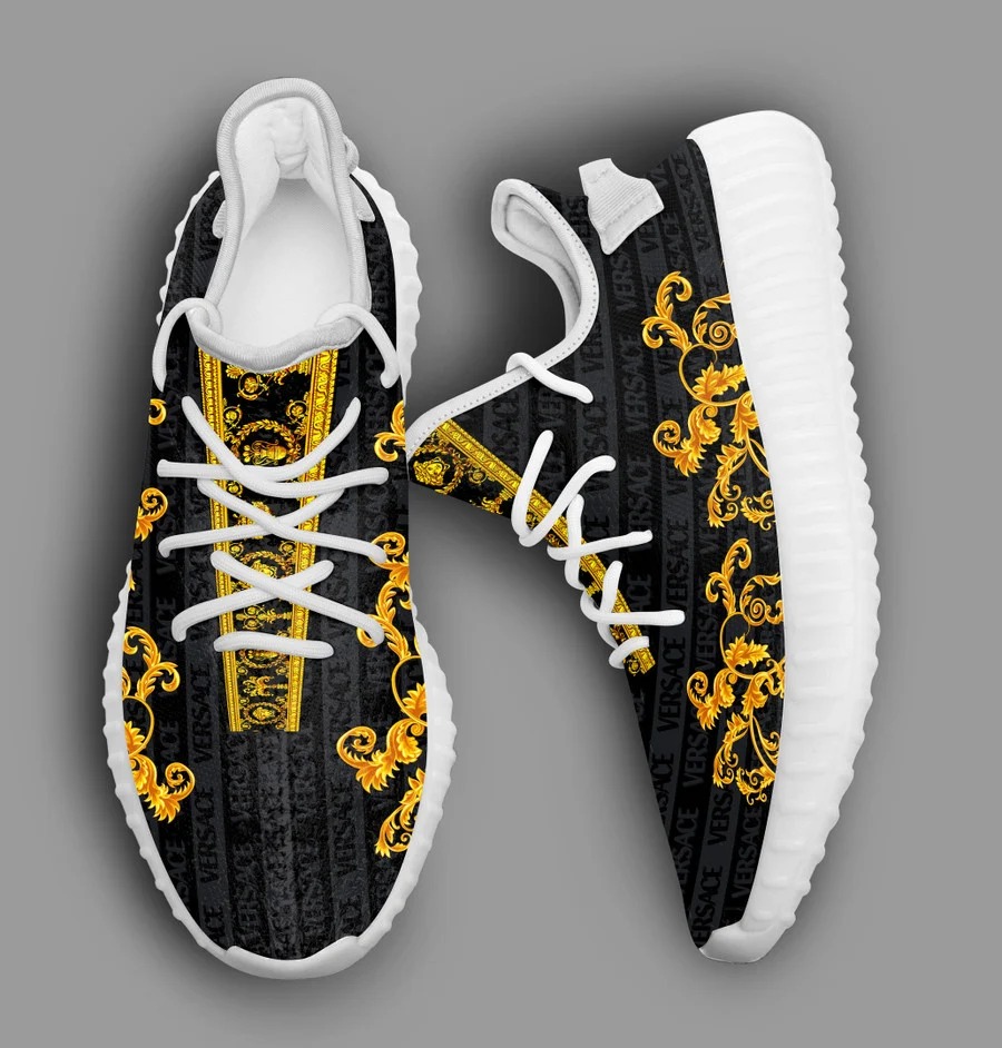 Versace Black Golden Pattern Luxury Brand Premium Yeezy Sneaker