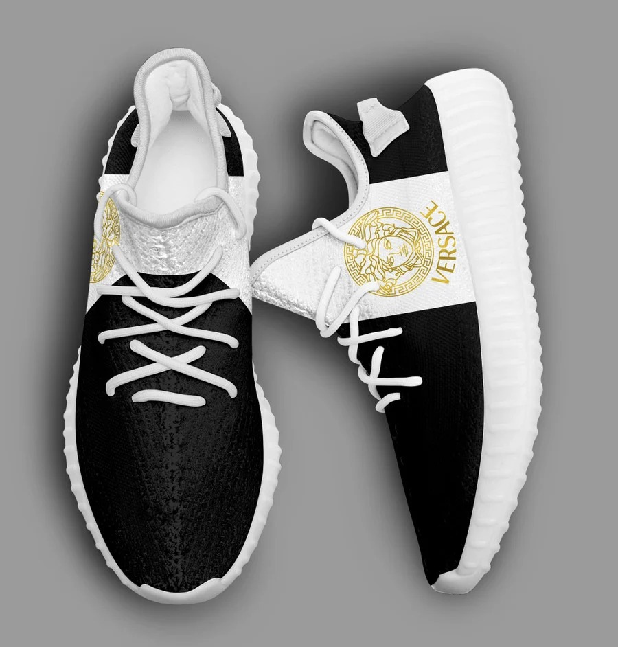 Versace Black White Golden Logo Luxury Brand Premium Yeezy Sneaker