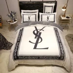 Yves Saint Laurent White Logo Brand Bedding Set Bedspread Home Decor Luxury Bedroom
