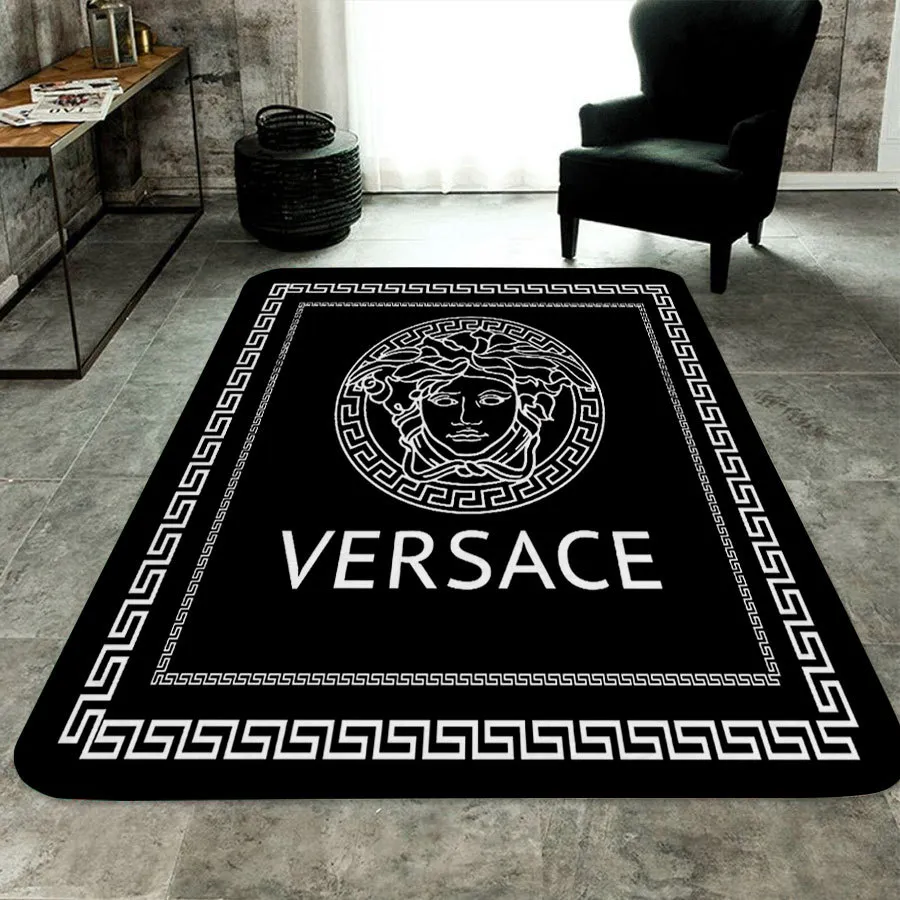 Versace Black Rectangle Rug Home Decor Door Mat Area Carpet Fashion Brand Luxury