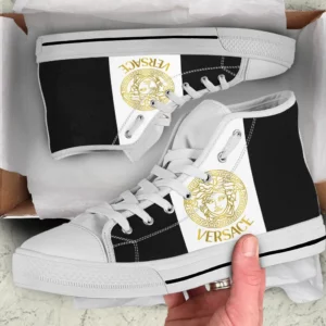 Versace Logo Black White High Top Canvas Shoes Luxury Brand Gifts For Men Women