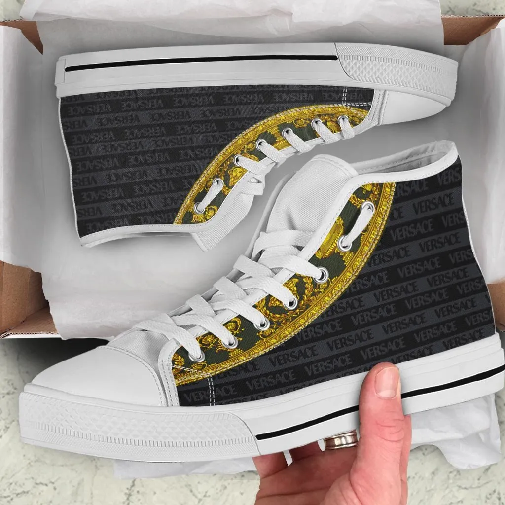 Versace Logo High Top Canvas Shoes Luxury Brand Gifts For Men Women