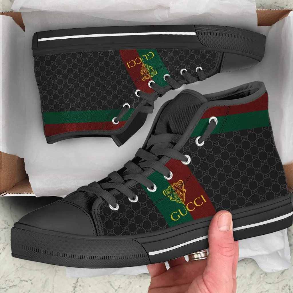 Gucci Black High Top Canvas Shoes Luxury Brand Gifts For Men Women