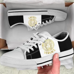 Versace Logo Black White Low Top Canvas Shoes Luxury Brand