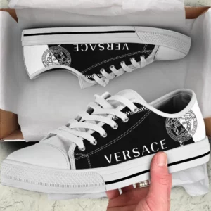 Versace Black White Medusa Low Top Canvas Shoes Luxury Brand