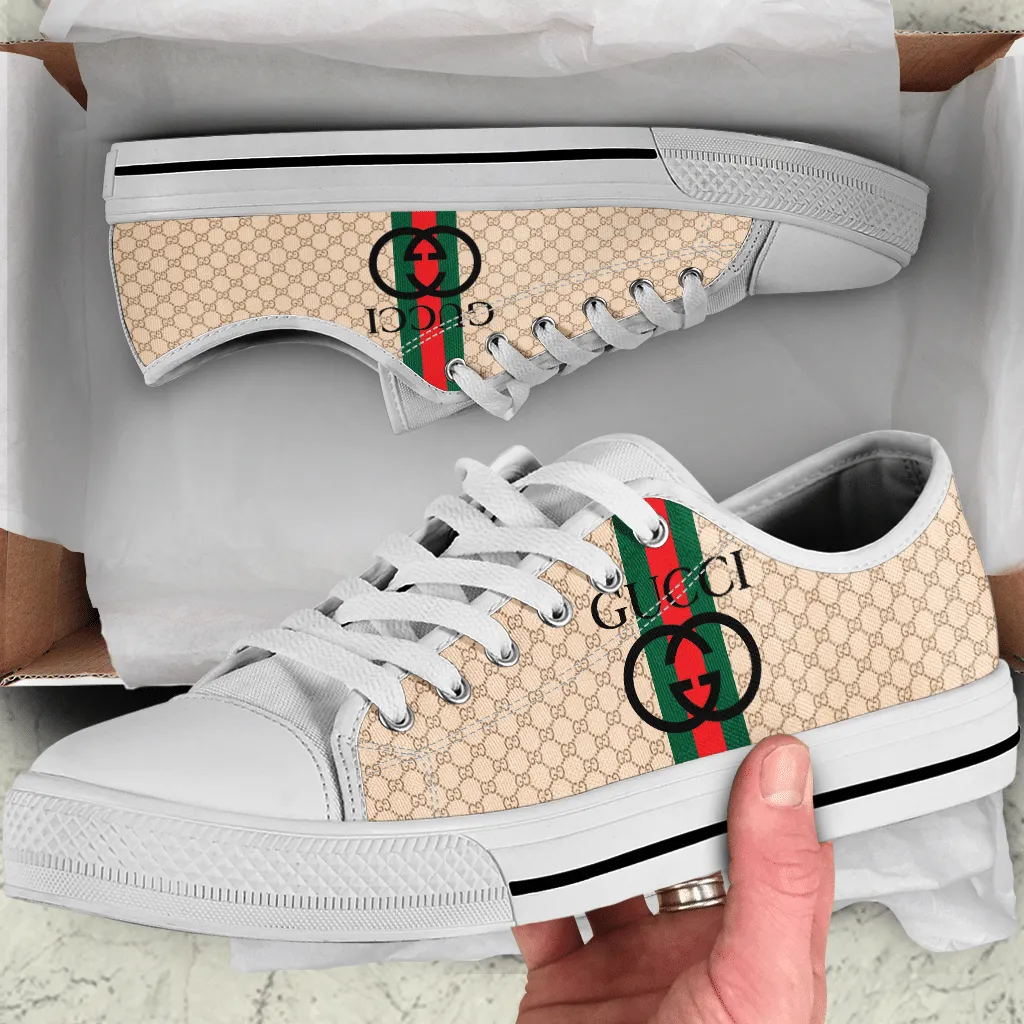 Gucci Beige Low Top Canvas Shoes Luxury Brand