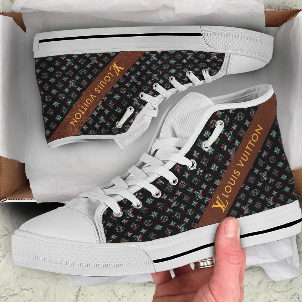 Louis Vuitton Black White High Top Canvas Shoes Luxury Brand Gifts For Men Women
