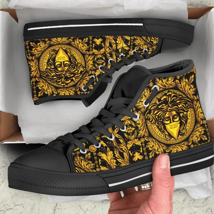 Versace Medusa Black Gold High Top Canvas Shoes Luxury Brand Gifts For Men Women