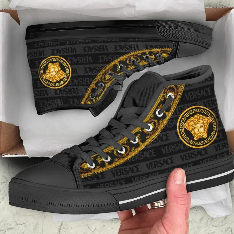 Versace Black Gold High Top Canvas Shoes Luxury Brand Gifts For Men Women