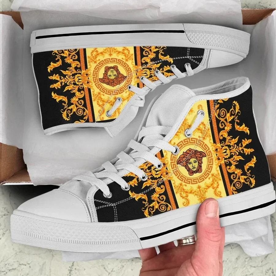 Versace Medusa Gold High Top Canvas Shoes Luxury Brand Gifts For Men Women