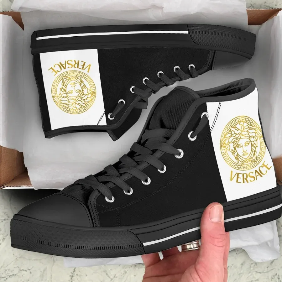 Versace Black High Top Canvas Shoes Luxury Brand Gifts For Men Women
