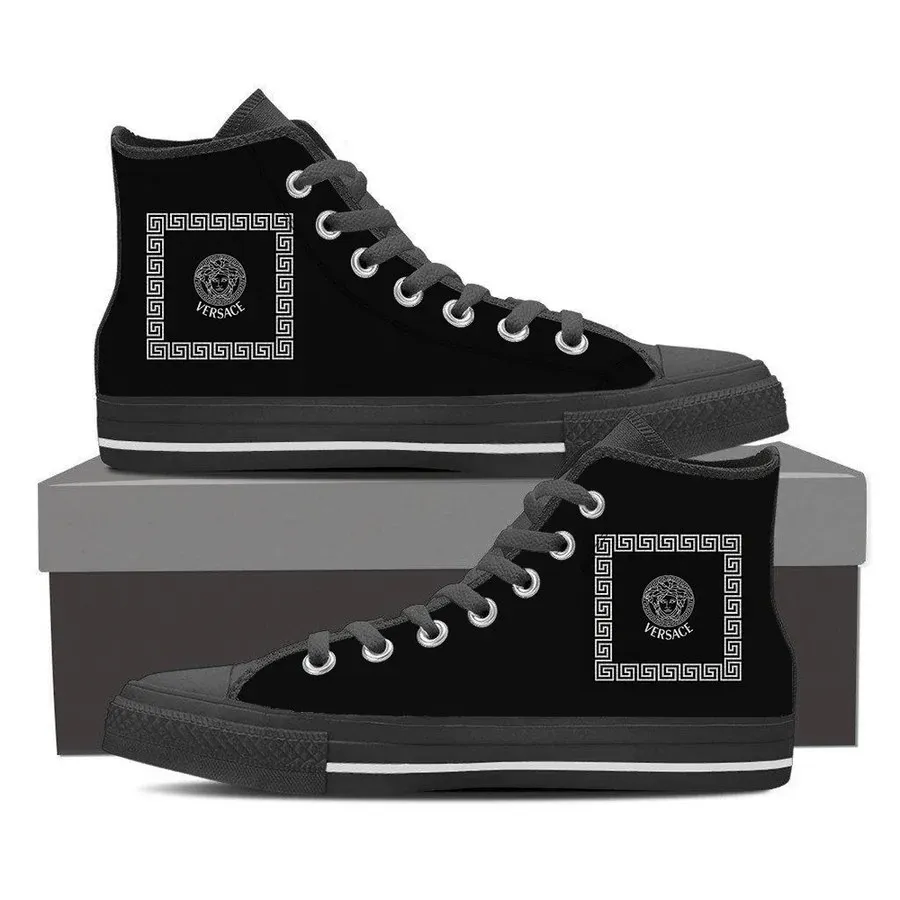 Versace Black Logo High Top Canvas Shoes Luxury Brand Gifts For Men Women