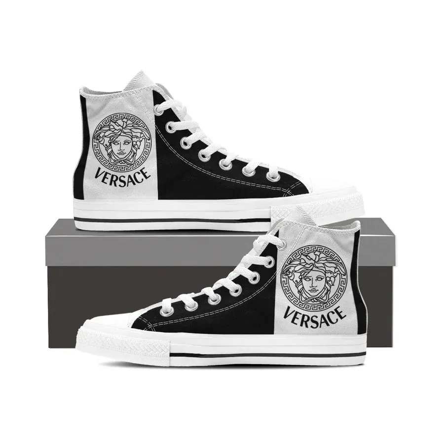 Versace Black White High Top Canvas Shoes Luxury Brand Gifts For Men Women