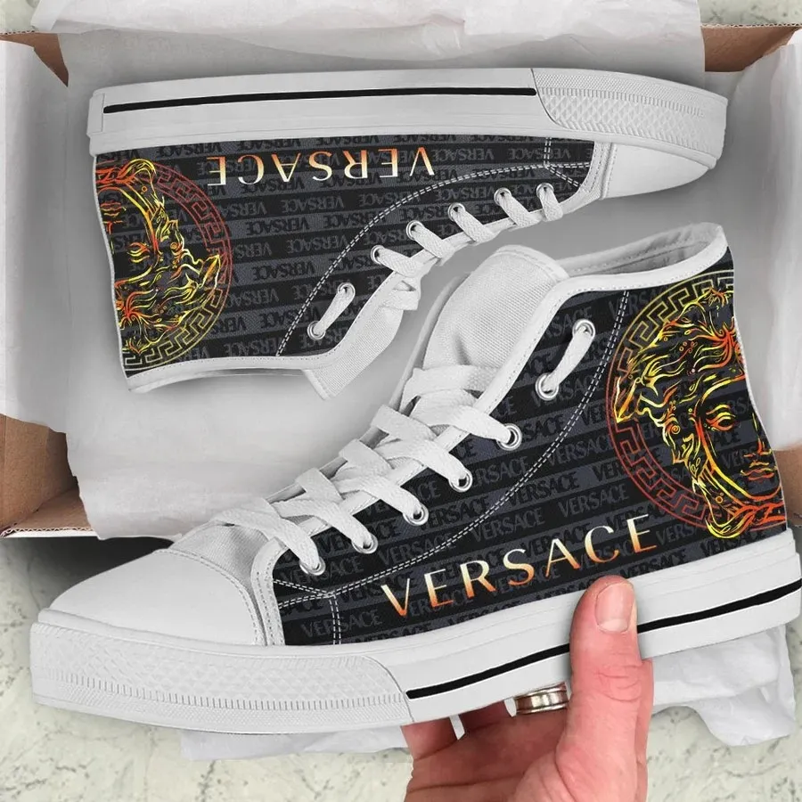 Versace Medusa Black White High Top Canvas Shoes Luxury Brand Gifts For Men Women