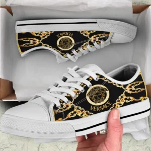 Versace Black Golden Medusa Low Top Canvas Shoes Luxury Brand